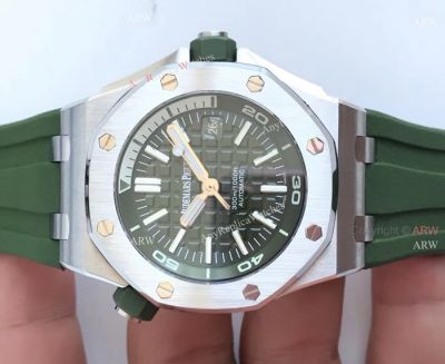 New Swiss 3120 Audemars Piguet Royal Oak Green Dial Green Rubber Band Replica Watches 